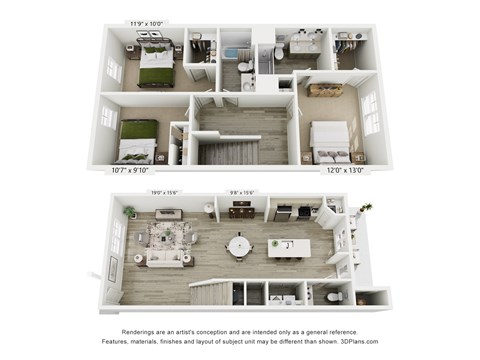 Floor plan for 3 beds, 2.5 baths, 1672 sqft